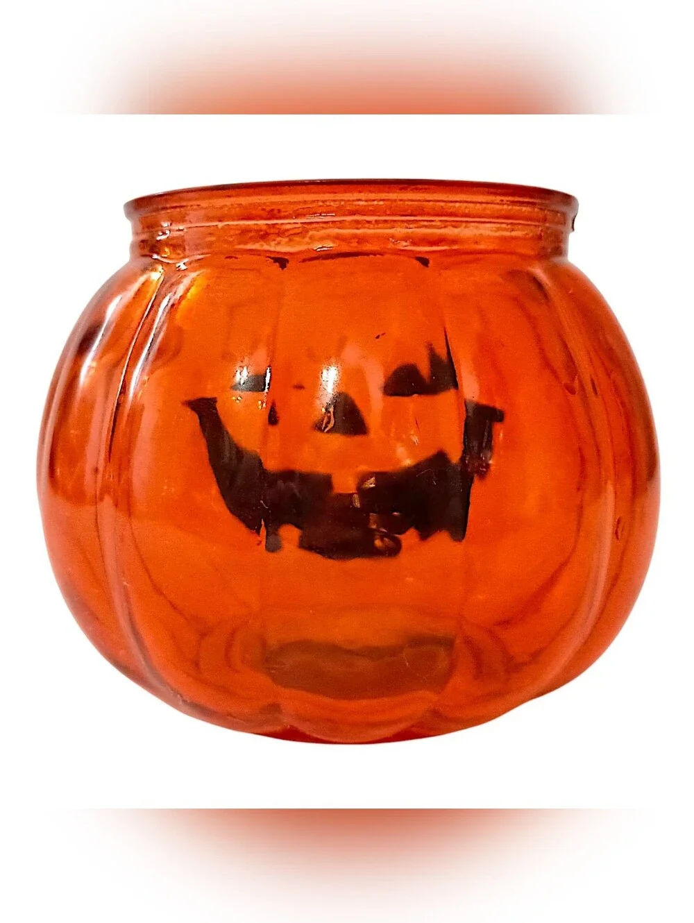 Mini Orange Glass Pumpkin Candle Holder Jack O Lantern Tealight Votive Halloween